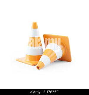 3d ilustración de conos de tráfico, aislados sobre fondo blanco Foto de stock