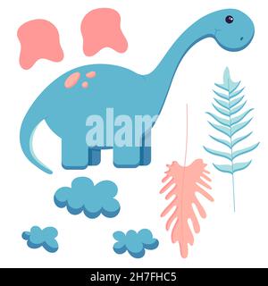 Dinosaurio lindo para decorar el vivero, pegatinas mesozoicas de la era  para niños, ilustración en un estilo plano aislado en un blanco Imagen  Vector de stock - Alamy