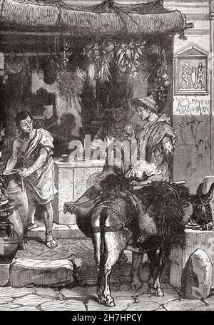 Escena callejera en la antigua Pompeya, Italia antes de la erupción del Monte Vesubio en el año 79. De la Historia Universal Ilustrada de Cassell, publicada en 1883. Foto de stock