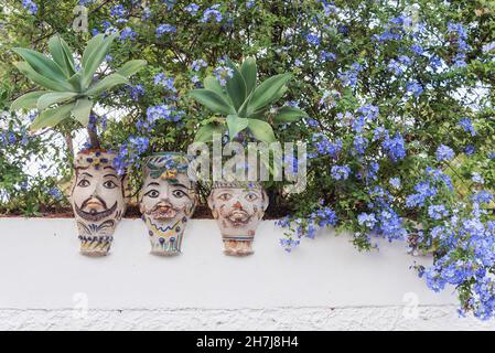 Macetas de plantas tradicionales, Isla Vulcano, Islas Eolias, Sicilia, Italia Foto de stock