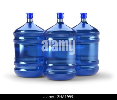 grandes botellas de agua sobre fondo blanco. 3d renderizado. Foto de stock