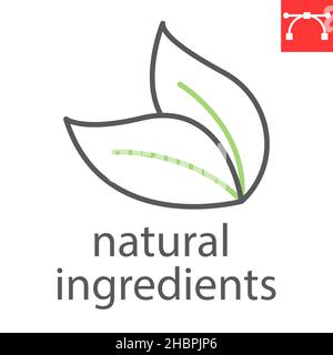 Icono de línea de ingredientes naturales, ecológico y ambiental, icono de vector de hoja, gráficos vectoriales, signo de contorno de trazo editable, eps 10. Ilustración del Vector