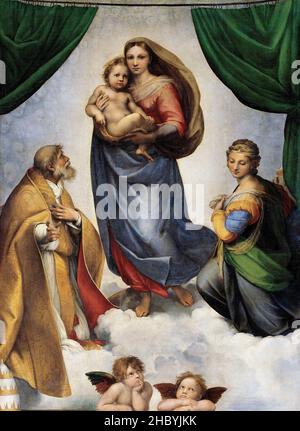 Rafael / Raffaello - La Virgen Sixtina (1512) Pintura famosa. Foto de stock