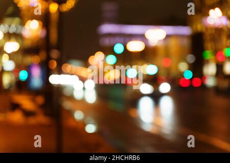 Luz Nocturna De La Ciudad Reflejo De La Calle Tráfico De Los