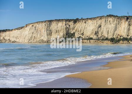 Strand von Eraclea Minoa, Kalkfelsen, Sizilien, Italien Foto de stock