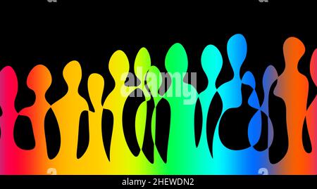 Coloridas siluetas de personas conectadas Resumen. Concepto creativo Idea de diversidad, grupo social y contemporáneo Foto de stock