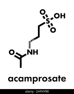 El acamprosato molécula drogas tratamiento del alcoholismo. Fórmula esquelética. Ilustración del Vector