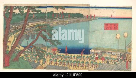 Las procesiones de daimyo que pasan a lo largo del Tōkaidō 19th siglo Utagawa (Gountei) Sadahide japonés. Las procesiones de daimyo que pasan a lo largo de los Tōkaidō 73649 Foto de stock