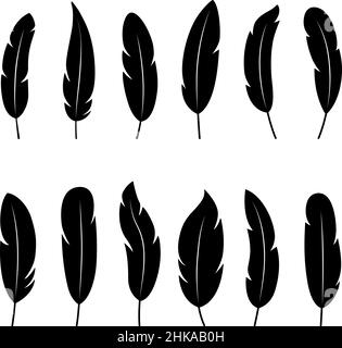 Logotipo de plumas negras. Siluetas de plumas esponjosas y plumaje de  pájaros. Plantilla aislada de corte liso plana, elementos de alas suaves  ordenar símbolos de vector vintage Imagen Vector de stock 