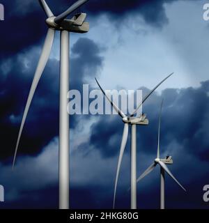 Windräder zur kommerziellen Energieerzeugung im Herbst an der dänischen Nordeeküste