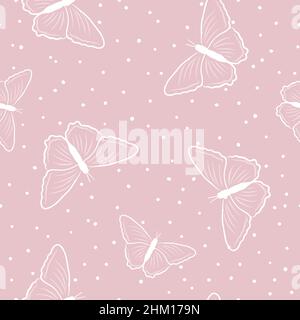 Diseño de mariposa sin costuras con el estilo de fideos sobre un fondo rosa. Ilustración vectorial de mariposas para su diseño.