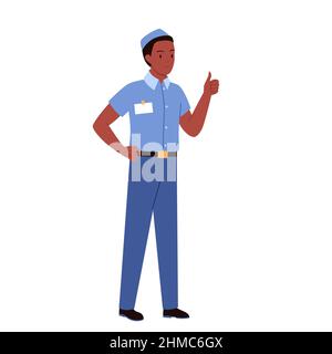 Hombre vendedor afroamericano mostrando pulgar arriba Ilustración del Vector