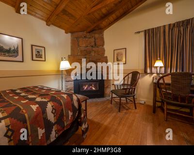 Cabaña interior, Zion Park Lodge, Zion National Park, Utah. Foto de stock