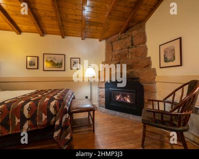 Cabaña interior, Zion Park Lodge, Zion National Park, Utah. Foto de stock