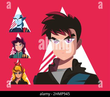 Grupo De Personagens De Anime. Jovens Garotas De Mangá E Meninos Amigos Em  Estilo Quadrinho Japonês. Sorrindo Coreano Masculino E Feminino Estudantes  Vector Set. Feliz Kawaii Escola Pessoas Em Roupas Casuais Royalty