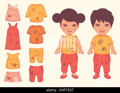 niños con ropa sucia manchada, ilustración vectorial Imagen Vector de stock  - Alamy