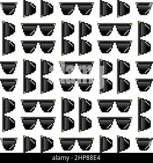 Gafas de sol de píxeles negros con patrón sin costuras aisladas sobre fondo blanco.