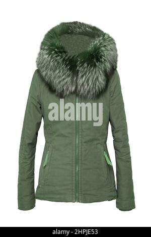 Ropa de mujer. Elegante chaqueta de invierno para mujer verde