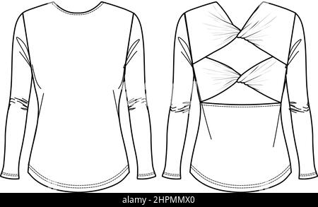 Camiseta de manga larga tops vector de dibujo plano de moda