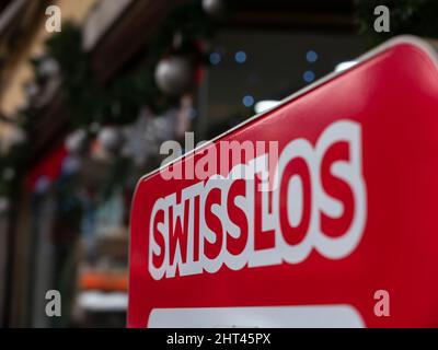 Locarno, Suiza - 29 de diciembre de 2021: Swisslos es la compañía suiza de lotería para los cantones de la Suiza de habla alemana y el cantón de Ticin