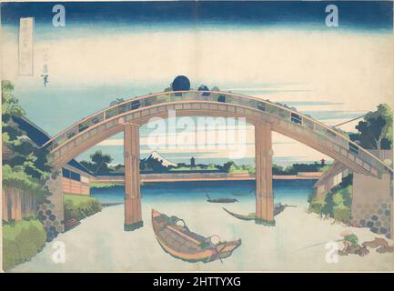 Arte inspirado bajo el puente Mannen en Fukagawa (fukagawa Mannenbashi shita), de la serie Treinta y Seis Vistas del Monte Fuji (Fugaku sanjūrokkei), 冨嶽三十六景 深川万年橋下, Período Edo (1615–1868), ca. 1830–32, Japón, estampado de bloques de madera policromada; tinta y color sobre papel, 10 x 14 3/8 pulg. (25,4 x, obras clásicas modernizadas por Artotop con un toque de modernidad. Formas, color y valor, atractivo impacto visual en el arte Emociones a través de la libertad de las obras de arte de una manera contemporánea. Un mensaje atemporal que busca una nueva dirección totalmente creativa. Artistas que se están volviendo al medio digital y creando el Artotop NFT Foto de stock
