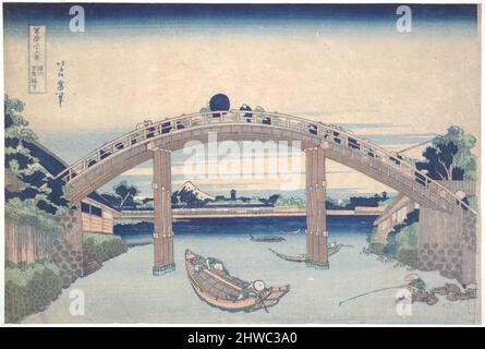 Bajo el puente Mannen en Fukagawa, de la serie Treinta y Seis Vistas del Monte Fuji. Artista: Katsushika Hokusai, japonés, 1760–1849 Foto de stock