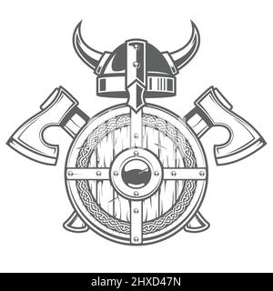 Conjunto de armadura vikinga - Casco, escudo y espada. Croquis dibujados a  mano de color Imagen Vector de stock - Alamy