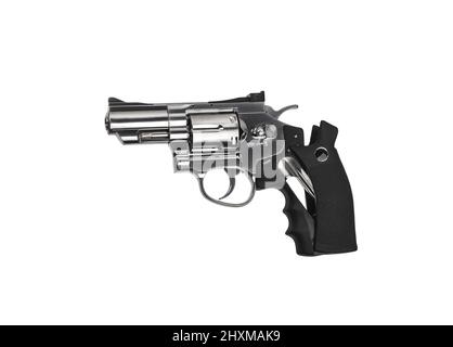 Revólver de pistola neumática para deportes y entretenimiento con carcasas  de cartuchos de bala. Pistola de airsoft sobre fondo blanco Fotografía de  stock - Alamy