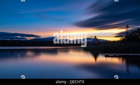 Lago Llangorse en el Brecon Beacons Foto de stock