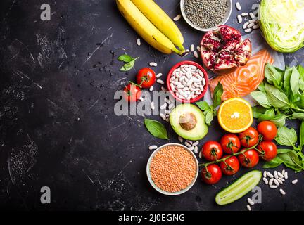 Vista superior del alimento de la dieta saludable Foto de stock