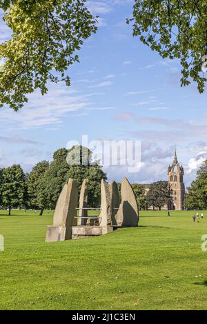 Escultura de piedra en South Inch Park en la ciudad de Perth, Perth y Kinross, Escocia Reino Unido Foto de stock