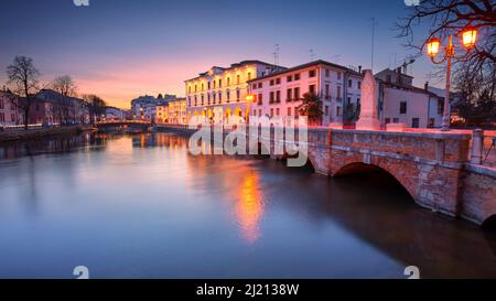 Treviso, Italia. Imagen panorámica del paisaje urbano de Treviso, Italia con la Universidad de Padua en la puesta de sol de primavera. Foto de stock