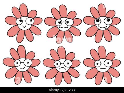 Conjunto de pegatinas de flores y hojas de dibujos animados de