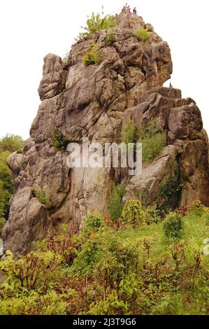 La formación de roca externsteine en el Cuerno - Bad Meinberg, Alemania Foto de stock