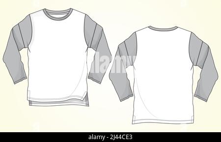 Plantilla de ilustración de vector de dibujo plano de moda de camiseta de manga  larga