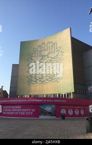 Proyecto de desarrollo de Albion Square. Hull, reurbanización del Alan Boyson, mural DE TRES NAVES en la antigua tienda Co-op BHS, Kingston upon Hull Foto de stock