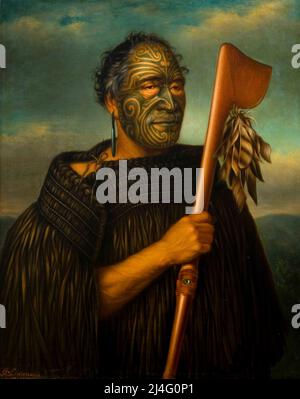 Tamati Waka Nene (1780s-1871) Māori jefe de la tribu Ngāpuhi iwi, retrato del artista neozelandés Gottfried Lindauer (1839-1926) pintado en 1890. Foto de stock