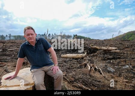 Dr. Ian Rotherham en Rough Standhills Wood en Whirlow que ha sido devastada por el trabajo forestal