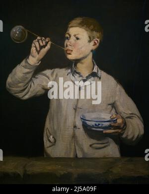 Edouard Manet (1832-1883). Pintor impresionista francés. Niño soplando burbujas, 1867. Óleo sobre lienzo (100,5 x 81,4 cm). Museo Calouste Gulbenkian. Lisboa. Portugal. Foto de stock