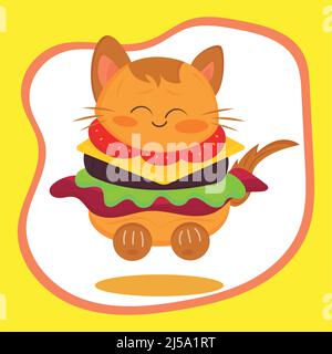 Vetor de Hamburguesa gato kawaii, hamburguesa en forma de gato