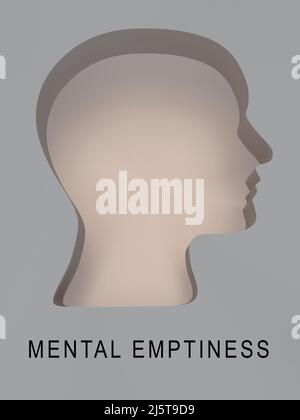 3D Ilustración de un guión de Emptiness Mental bajo un agujero formado por un corte de silueta de cabeza humana Foto de stock