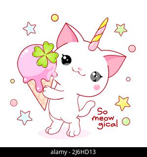 Dibujos gatitos kawaii kawaii comiendo helado