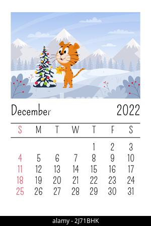 Calendario Tiger 2022. Plantilla imprimible de Año Nuevo Chino. Dibujos  animados animales fecha mes día festivo diseño vectorial Imagen Vector de  stock - Alamy