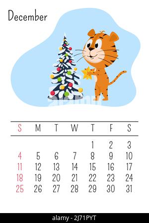 Calendario Tiger 2022. Plantilla imprimible de Año Nuevo Chino. Dibujos  animados animales fecha mes día festivo diseño vectorial Imagen Vector de  stock - Alamy