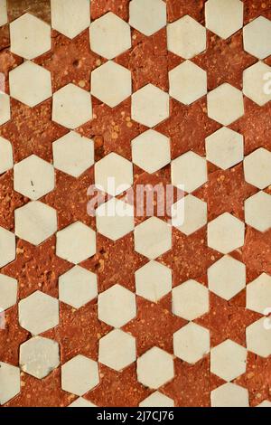 Detalles de la superficie de mármol con incrustación en el Fuerte de Agra Foto de stock