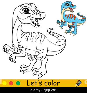 Desenhos Animados Bonito Dinossauro Engraçado Velociraptor Desenho Livro  Para Colorir imagem vetorial de Alinart© 568462436