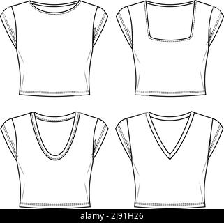 Camiseta de manga larga tops vector de dibujo plano de moda técnica  plantilla de color amarillo para damas