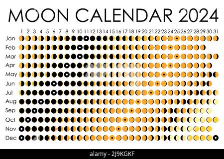 2024 Calendario lunar. Diseño de calendario astrológico. planificador.  Colocar para pegatinas. Mes planificador de ciclo de mockup. Fondo blanco y  negro aislado Imagen Vector de stock - Alamy