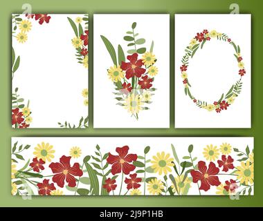 Un conjunto vectorial vintage de plantillas decorativas de invitación  floral Imagen Vector de stock - Alamy