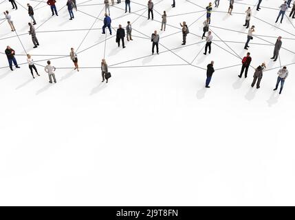 Gran grupo de personas diversas conectadas por líneas. 3D Representación Foto de stock